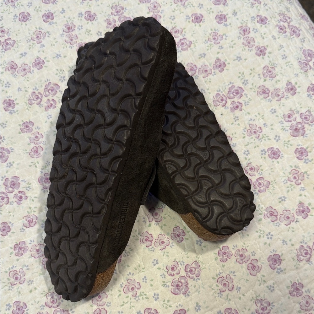 Birkenstock Dark Brown Suede Boston Clogs with Copper Buckles - Picture 4 of 6